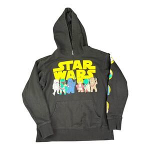 Star Wars Hoodie Graphic Black Vader Luke Yoda Boba Fett Chewie. Sz Sm Youth EUC